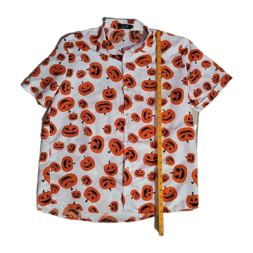 SSLR Men's Halloween Pumpkin Print‎ Button-Up (XL)